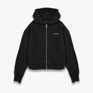 Capital Zip Hoodie Jet Black by Last Bucks, front view with full zip, hood and small “LAST BUCKS” chest logo