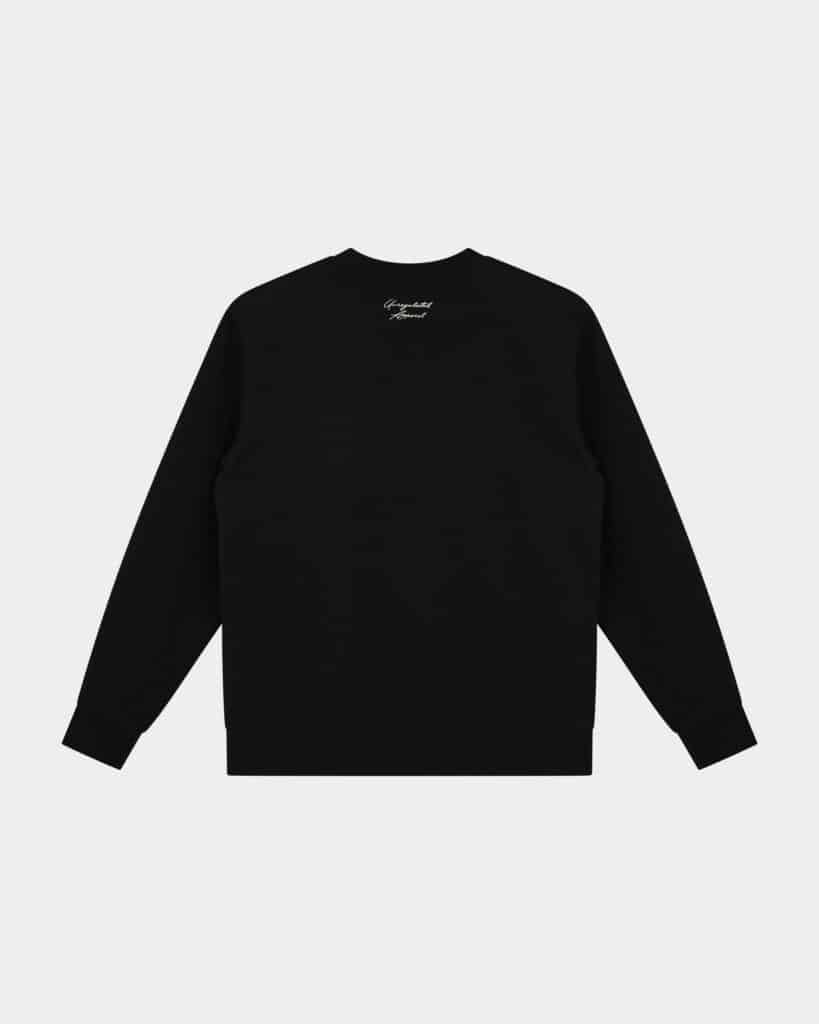 Signature Sweater Jet Black - Last Bucks The Signature Sweater in Jet Black, back view with knitted neck logo