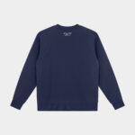 Signature Sweater Navy - Last Bucks The Signature Sweater in Navy, back view with knitted neck logo