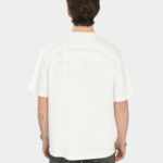 Male model wearing the Own The Sky Tee in White, back view, showing a large tonal back print with “Last Bucks Official” and “Own The Sky”