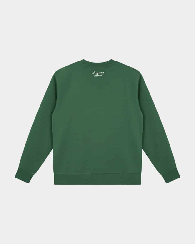 Signature Sweater Hunter Green - Last Bucks The Signature Sweater in Hunter Green, back view with knitted neck logo