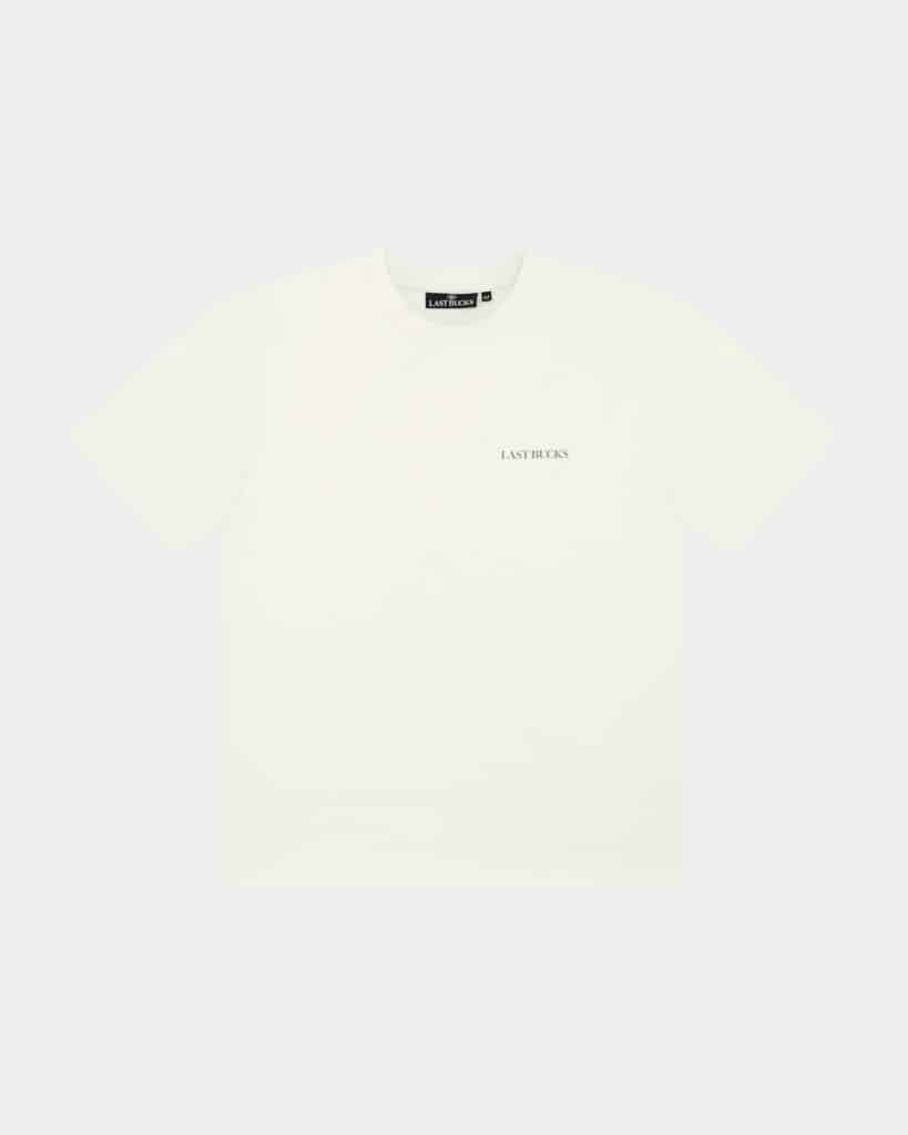 Uncaged Birds Tee Off-White - front view with small LAST BUCKS chest print