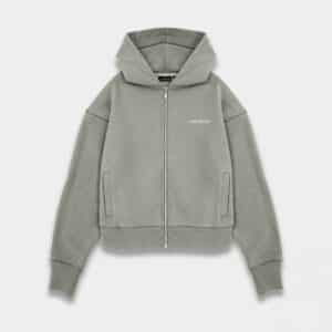 Capital Zip Hoodie Mari Grey by Last Bucks, front view with full zip, hood and small “LAST BUCKS” chest logo
