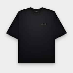 In Balance Tee Jet Black by Last Bucks, front of the black heavyweight t-shirt with a small LAST BUCKS chest logo