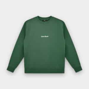 Signature Sweater Hunter Green by Last Bucks, front view with a small embroidered chest logo