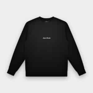 Signature Sweater Jet Black by Last Bucks, front view with a small embroidered chest logo