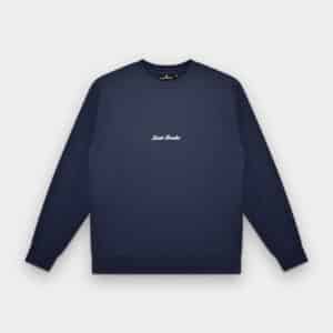Signature Sweater Navy by Last Bucks, front view with a small embroidered chest logo