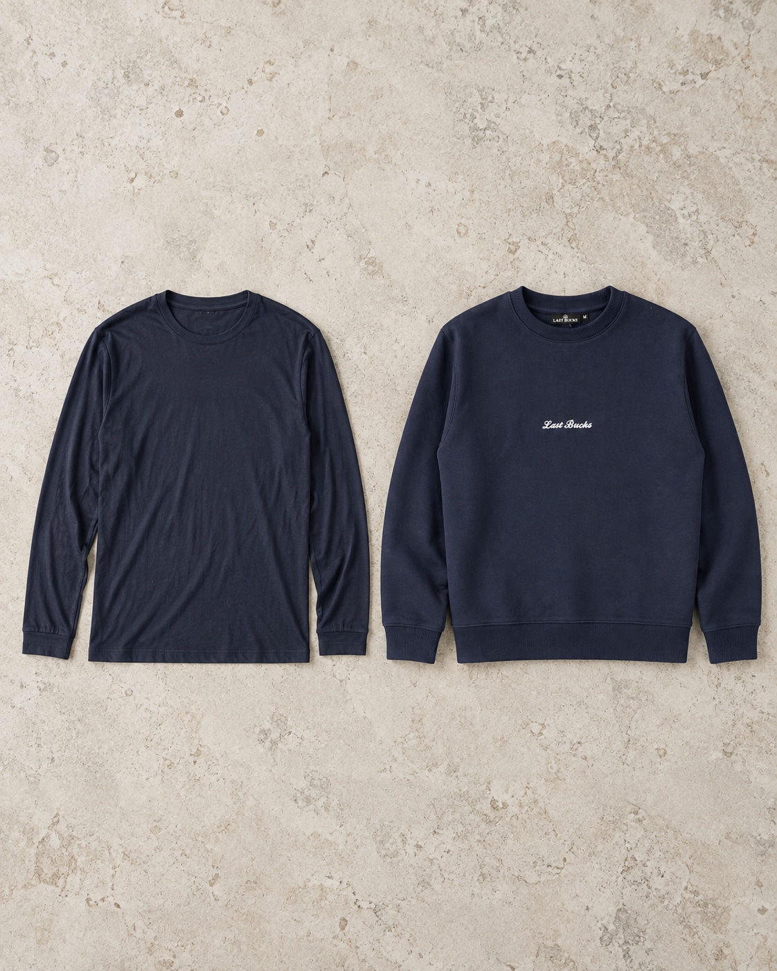 Longsleeve naast een sweater van 440gsm met het gewichtsverschil