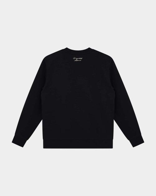 Signature Sweater Jet Black - Last Bucks The Signature Sweater in Jet Black, back view with knitted neck logo