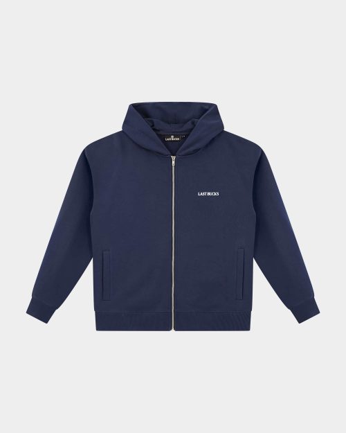Capital Zip Hoodie Navy - Front product image of the Last Bucks Capital Zip Hoodie in Navy with zip closure, hood and small chest logo