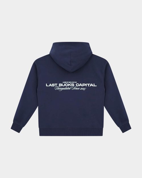 Capital Zip Hoodie Navy - Back product image of the Last Bucks Capital Zip Hoodie in Navy with large back print