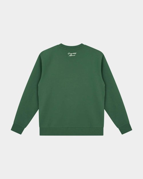 Signature Sweater Hunter Green - Last Bucks The Signature Sweater in Hunter Green, back view with knitted neck logo