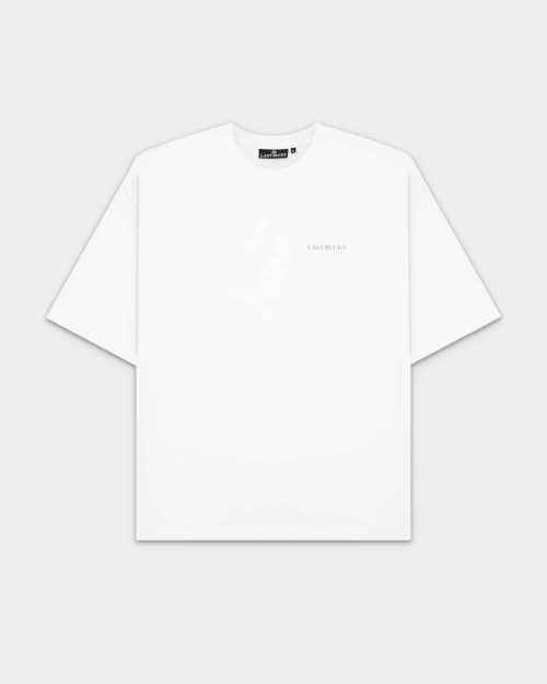 Own The Sky Tee White by Last Bucks, front view with a small “LAST BUCKS” chest logo